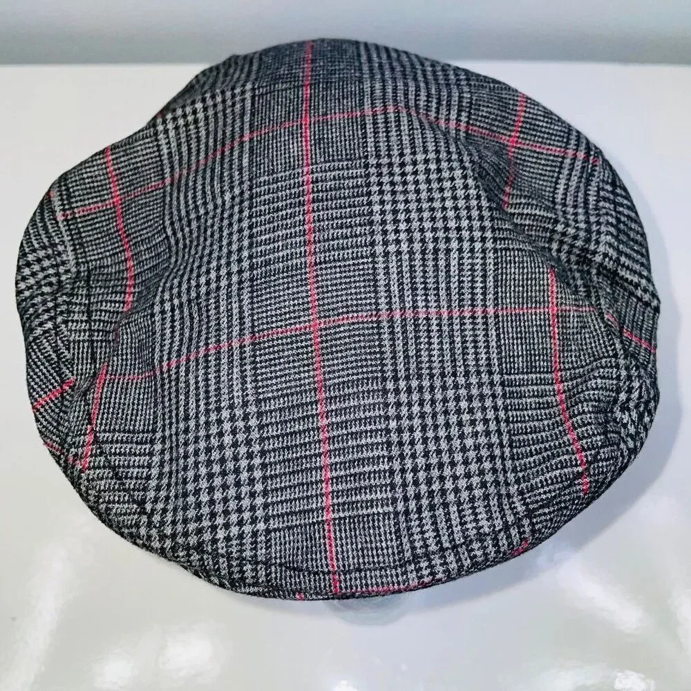 Gymboree Newsboy Boys Scally Hat Gray Red Size M Original Flat Cap Elastic